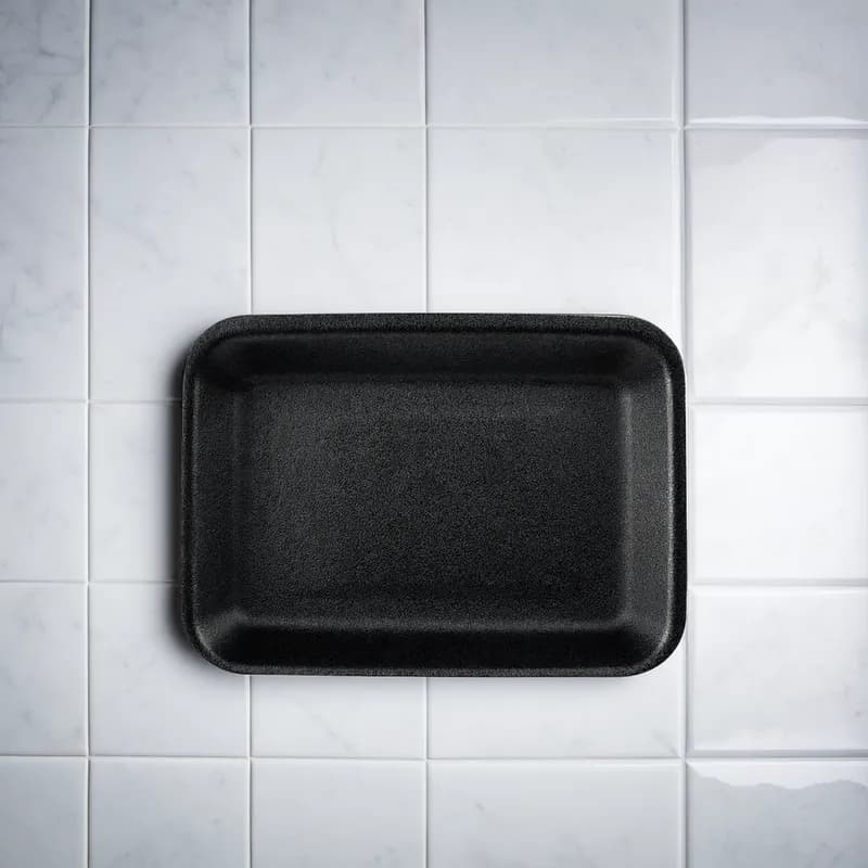 3P Meat Tray 8.2X5.7 IN Polystyrene Foam Black Rectangle 400/Case
