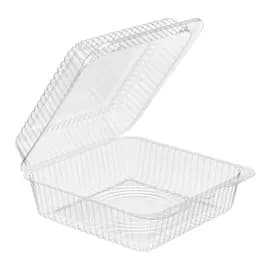 Essentials SureLock Take-Out Container Hinged 8.25X8.75X3.5 IN RPET Clear Rectangle Heavyweight 184/Case