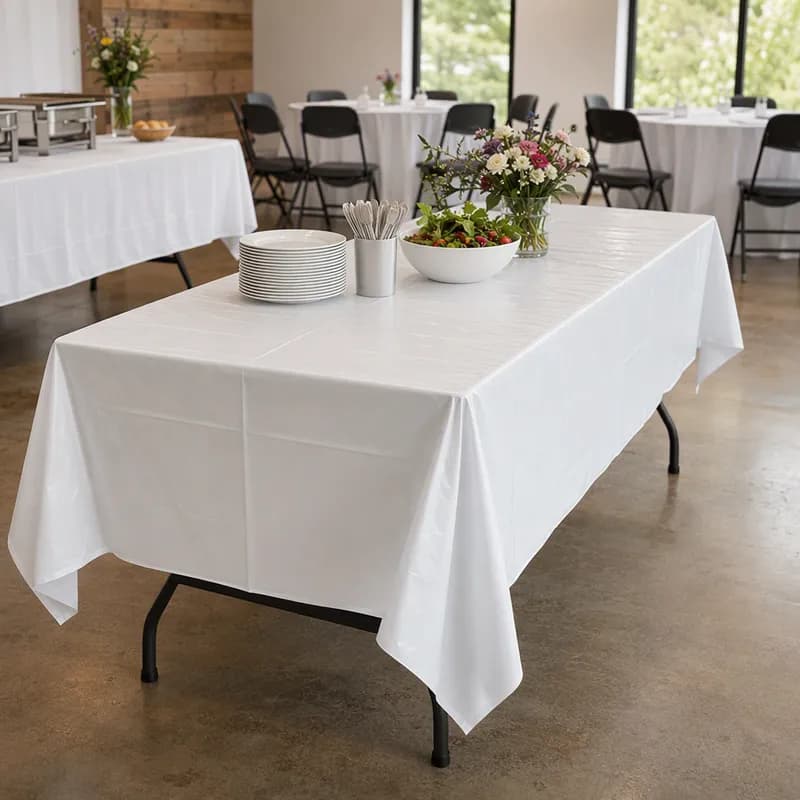 Table Cover 54X108 IN Plastic White 12/Pack