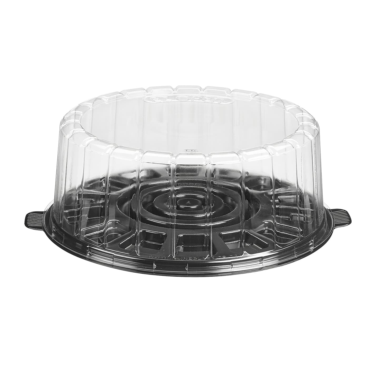 Essentials EZ Open® Cake Container & Lid Combo With Dome Lid 1 Layer 8 IN RPET Black Clear Round 100/Case