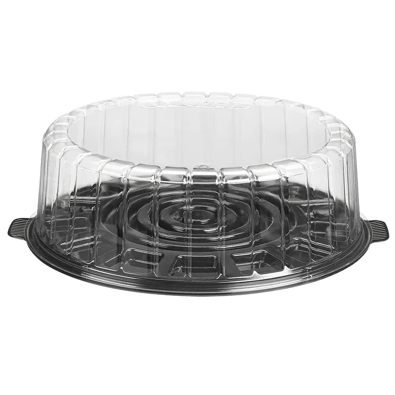 Essentials EZ Open® Cake Container & Lid Combo With Dome Lid 1 Layer 12.125X13.375X4 IN RPET Black Clear Round 50/Case