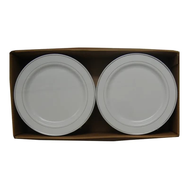 Plate 10.25 IN White Silver Band 144/Case