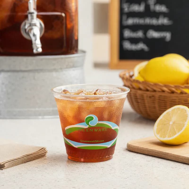 Greenware® Cold Cup Old Fashioned Squat 9 OZ PLA Clear Stock Print 1000/Case