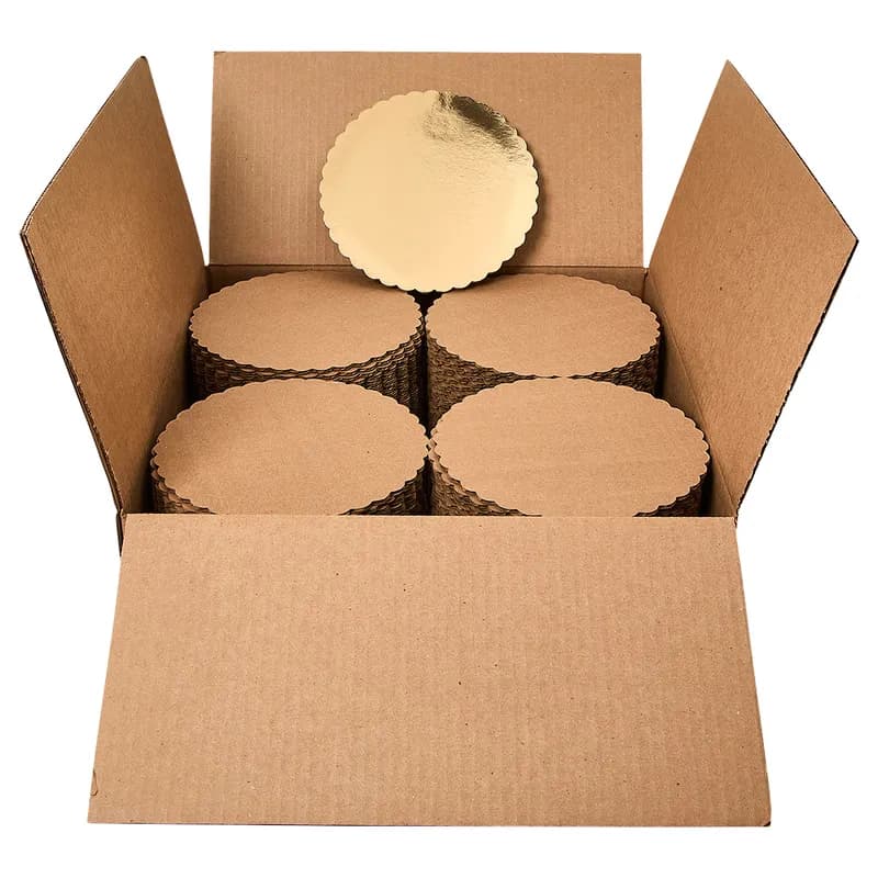 Cake Board 8 IN Corrugated Paperboard Gold Round Scalloped 200/Case