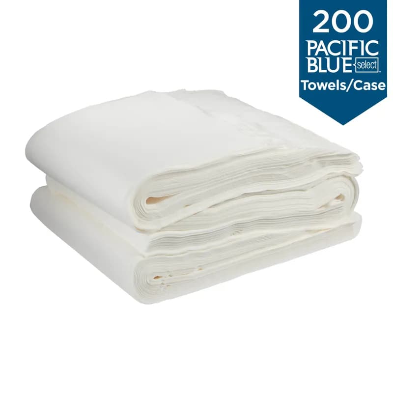Pacific Blue Select Bath Towel Rag 19.5X39 IN 1 Airlaid Paper Cellulose White 1/2 Fold High Capacity 200/Case