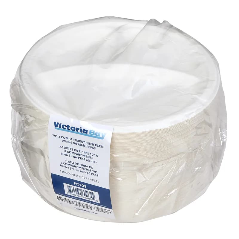 Victoria Bay Plate 10 IN 3 Compartment Pulp Fiber White Round 500/Case