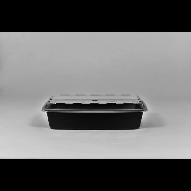 Take-Out Container Base & Lid Combo With Dome Lid 16 OZ Plastic Black Rectangle 150/Case