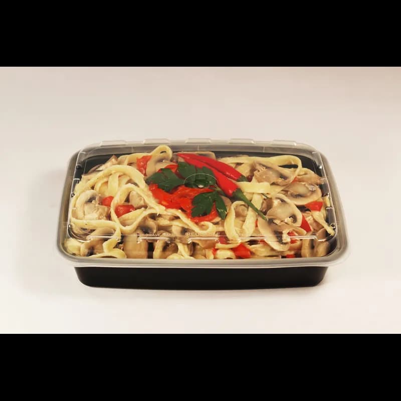 Take-Out Container Base & Lid Combo 28 OZ Plastic Black Clear Oblong 150/Case