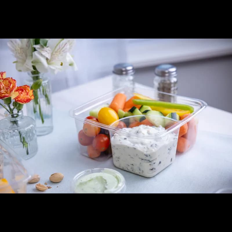 Greenware® Deli Container Base 30 OZ 2 Compartment PLA Clear Square 300/Case