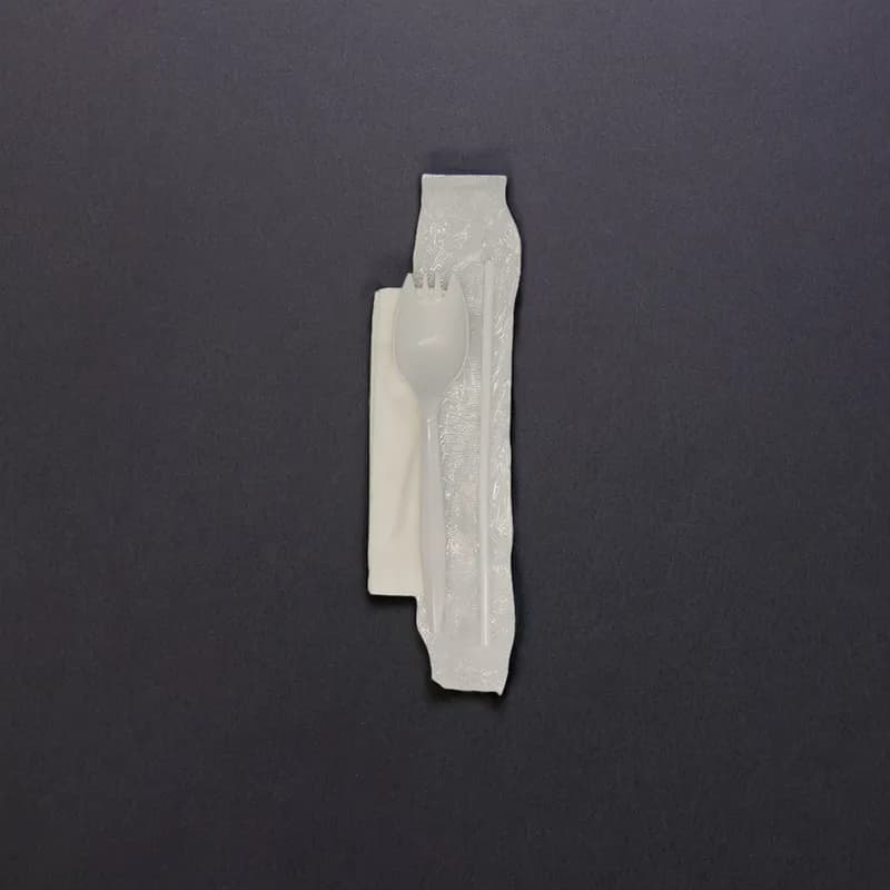 3PC Cutlery Kit Medium Weight With 8X10 Napkin,Milk Straw,Spork 1000/Case