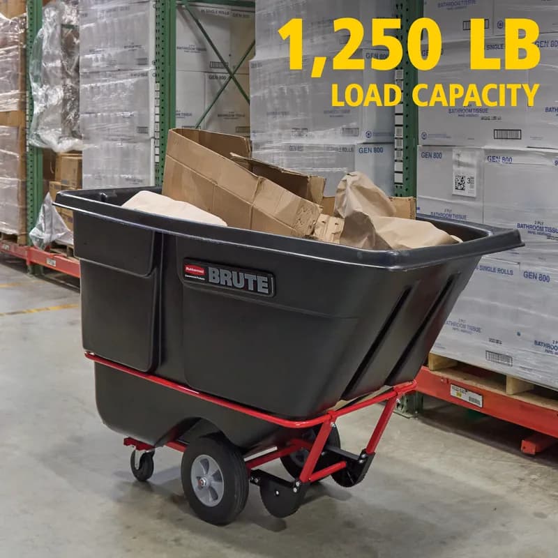 Brute® Utility Tilt Truck 34X72.25X49.63 IN 1 Cubic Yard 1250 LB Black Red Plastic Steel FDA Approved 1/Each