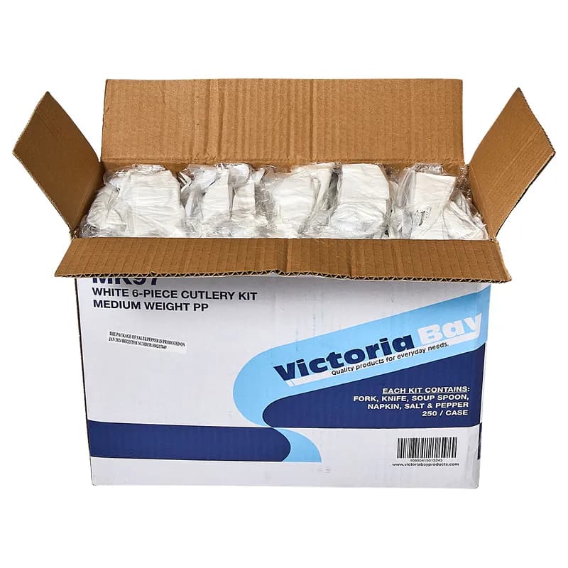 Victoria Bay 6PC Cutlery Kit PP Medium Weight With Napkin,Fork,Knife,Salt & Pepper,Soup Spoon 250/Case