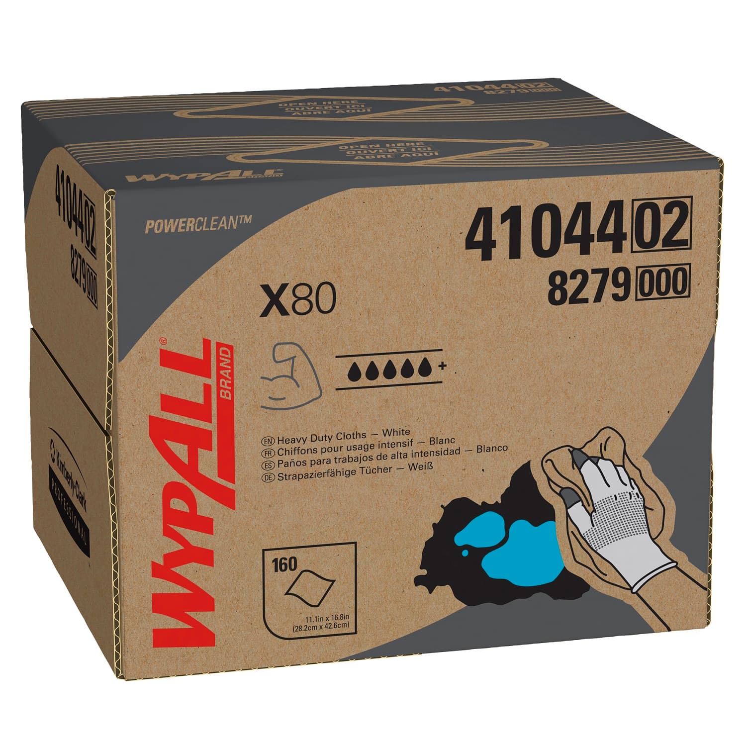 WypAll® X80 Cleaning Towel 11.1X16.8 IN Heavy Duty HydroKnit White Brag Box 160 Count/Pack 1 Packs/Case 160 Count/Case