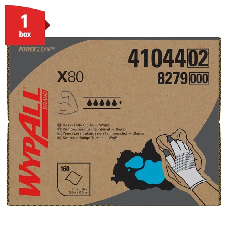 WypAll® X80 Cleaning Towel 11.1X16.8 IN Heavy Duty HydroKnit White Brag Box 160 Count/Pack 1 Packs/Case 160 Count/Case