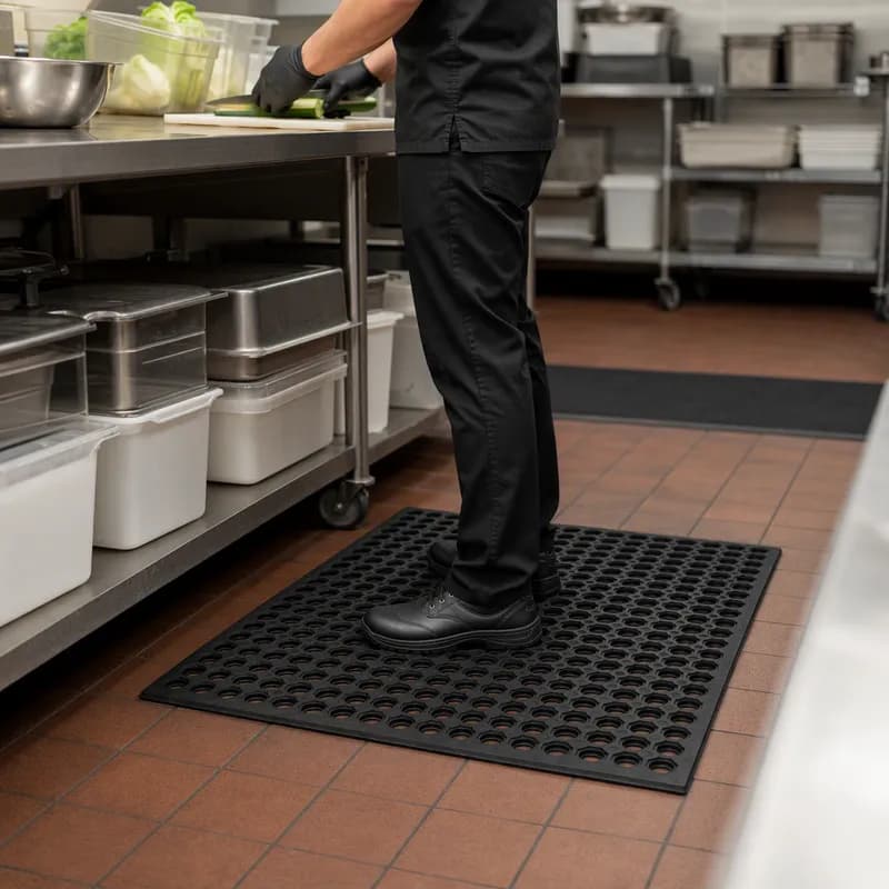 Anti-Fatigue Floor Mat 36X36X0.5 IN Black Rubber Interlocking 1/Each