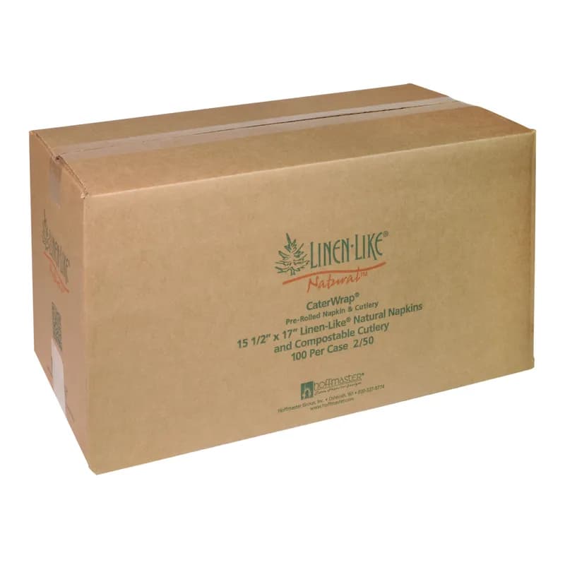 CaterWrap® Linen-Like Natural® 4PC Cutlery Kit White Pre-Rolled With Napkin,Fork,Knife,Teaspoon 100/Case