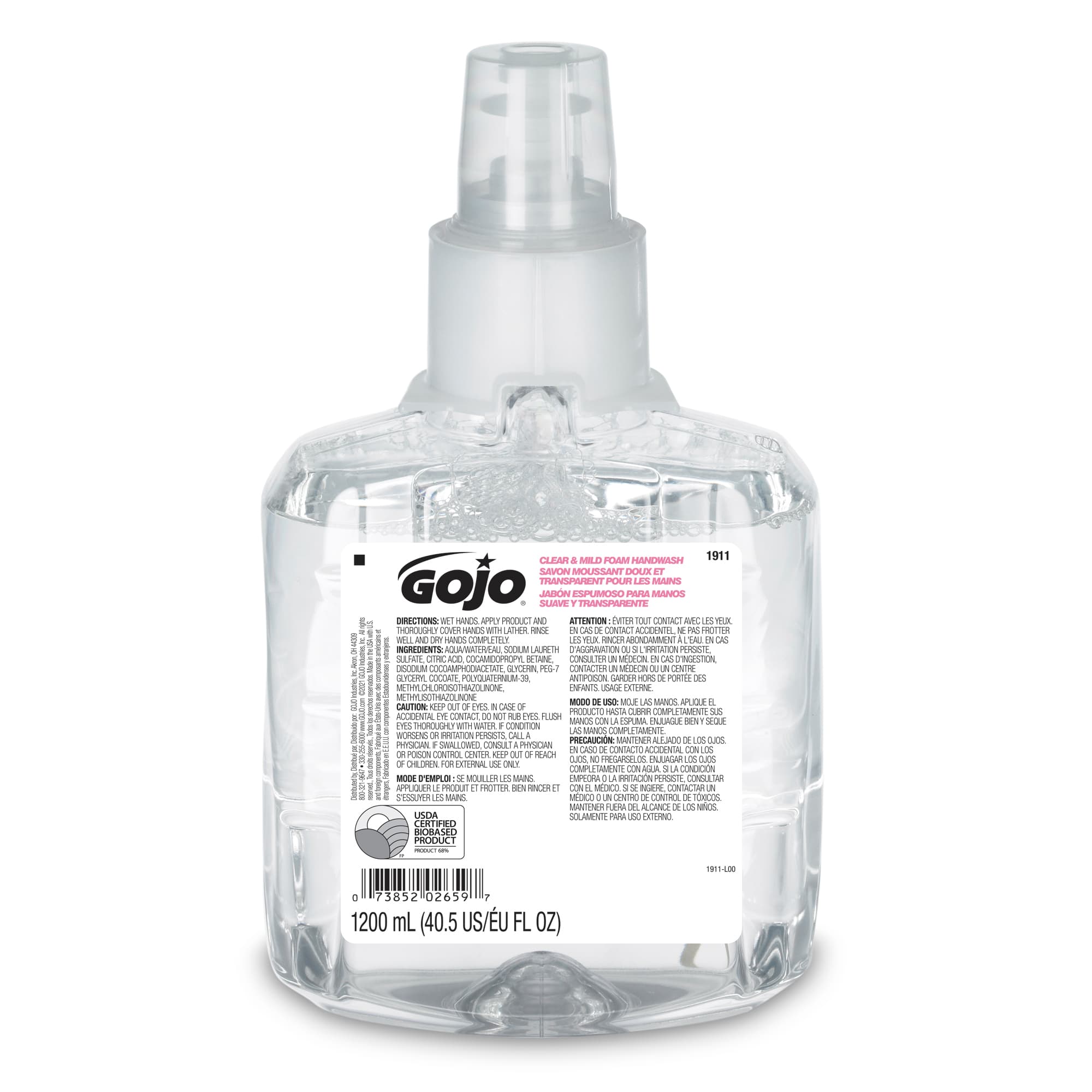 GOJO® Handwash Foam 1200 mL 5.11X3.69X8.95 IN Fragrance Free Clear Refill For LTX-12 2/Case