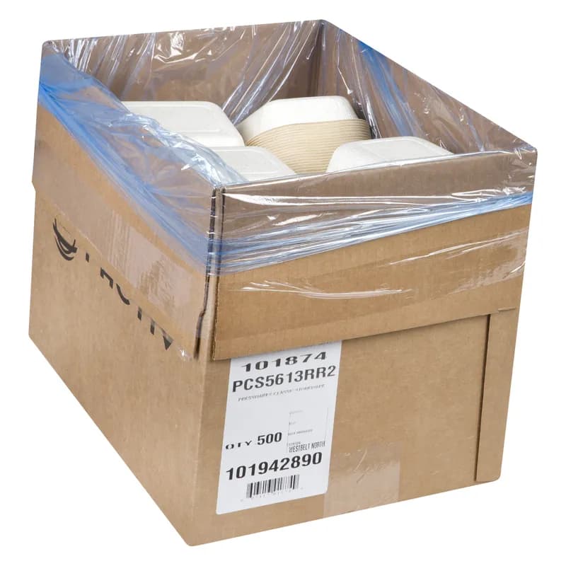 Pressware® Classic Stoneware Take-Out Container Base 5X6X1.375 IN Paperboard White Brown Oblong 500/Case