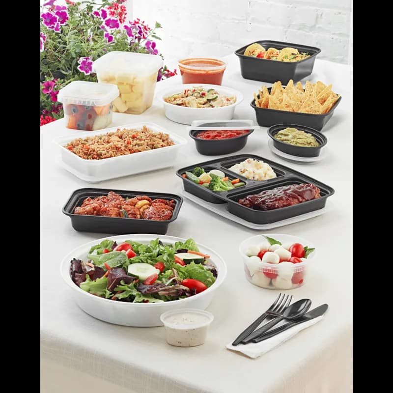 Take-Out Container Base & Lid Combo With Dome Lid 8 OZ PP Black Clear Oval 150/Case