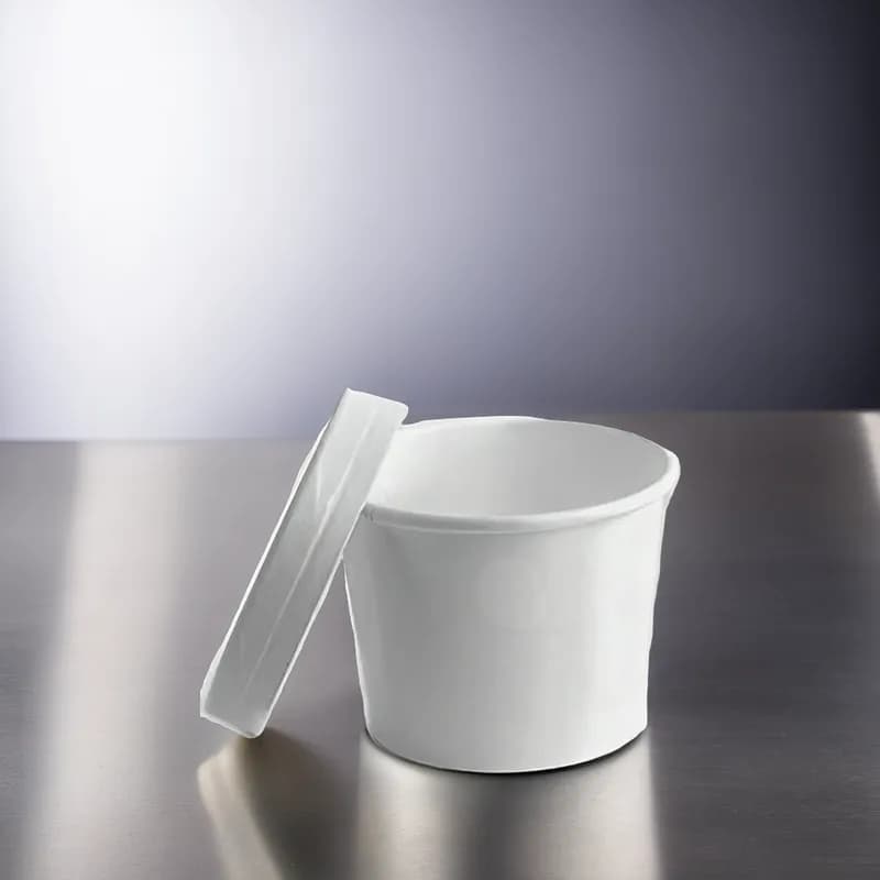 Food Container Base & Lid Combo With Plastic Lid 8 OZ Paper White 250/Case
