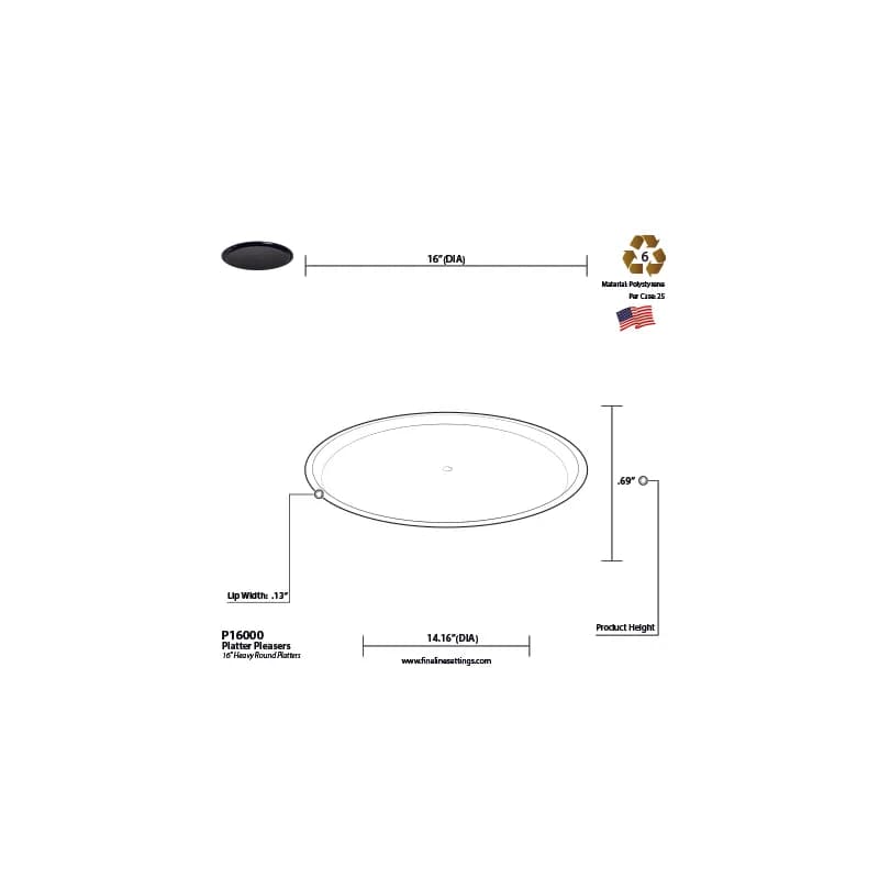 Serving Tray Base 16 IN Black Round 25/Case