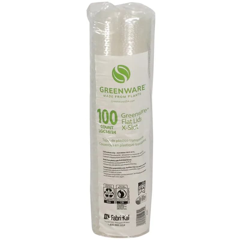 Greenware® Lid Flat 4X0.3 IN PLA Clear For 12-24 OZ Cold Cup With Hole Identification 1000/Case