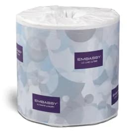 Embassy® Toilet Paper & Tissue Roll 4.25X4 IN 2PLY White Quilted 1.6IN Core Diameter 500 Sheets/Roll 1 Rolls/Case