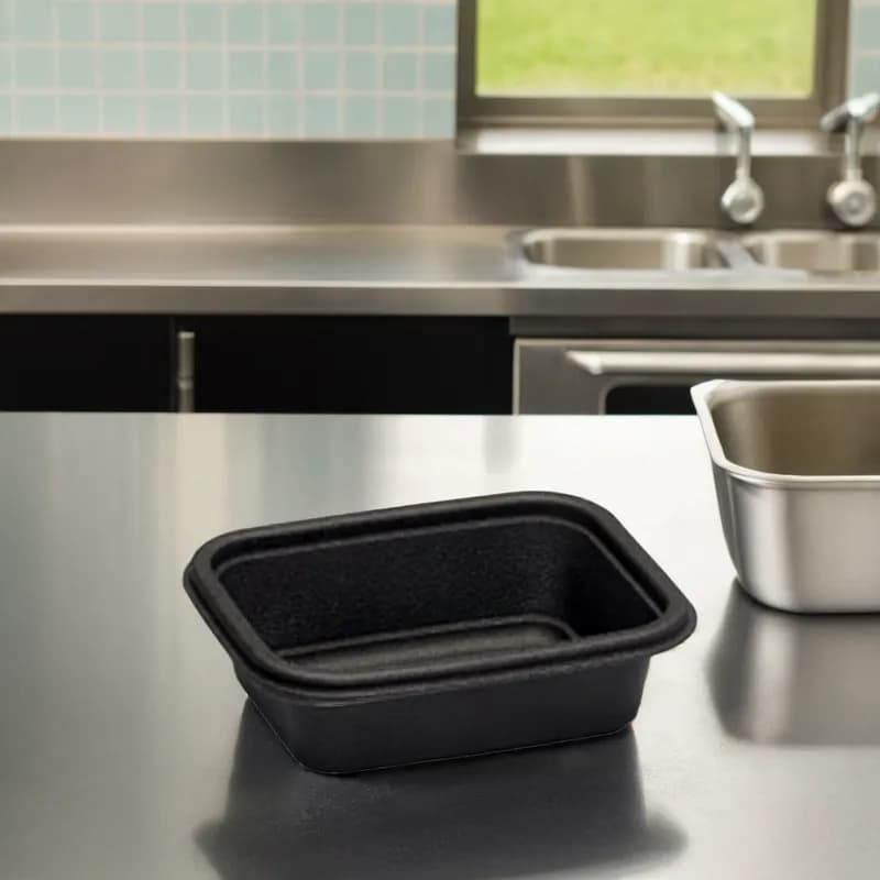 Take-Out Container Base 6X4.625X1.75 IN PP Black Rectangle Microwave Safe 300/Case