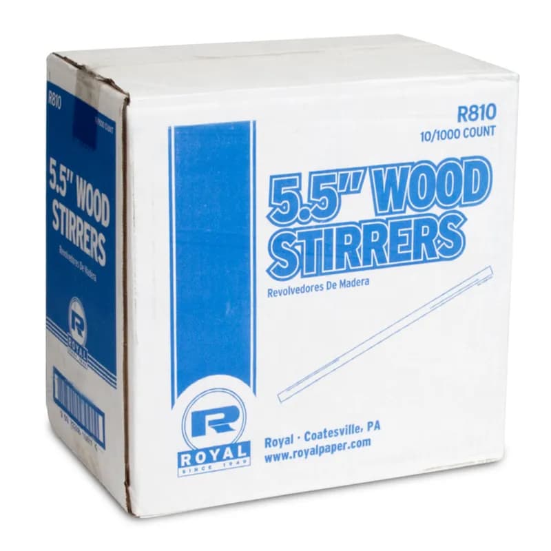 Coffee Stirrer 5.5 IN Wood Natural Unwrapped Flat 1000 Count/Pack 10 Packs/Case 10000 Count/Case