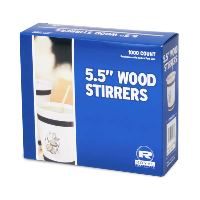 Coffee Stirrer 5.5 IN Wood Natural Unwrapped Flat 1000 Count/Pack 10 Packs/Case 10000 Count/Case