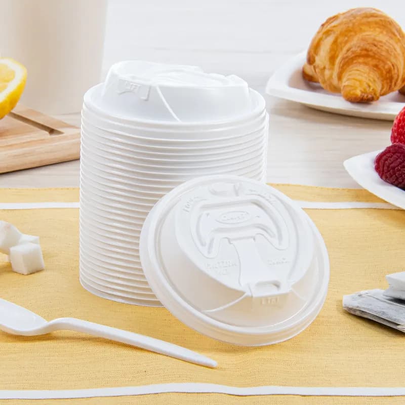 Dart® Optima® Lid Dome 3.85X0.98 IN HIPS White For 12-24 OZ Hot Cup Reclosable Tab 100 Count/Pack 10 Packs/Case