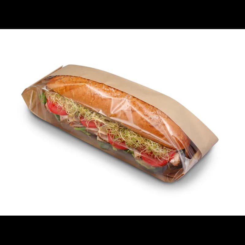 Bagcraft® Dubl View ToGo!® Hoagie & Sub Bag 4.25X2.75X16.5 IN Wax Coated Paper PET Kraft With Window 500/Case