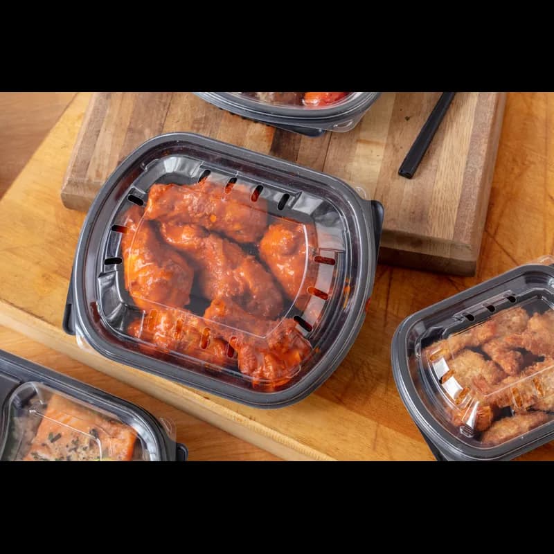 Take-Out Container Base 8.125X6.5X1.5 IN MFPP Black Rectangle Microwave Safe Soak-Proof 250/Case