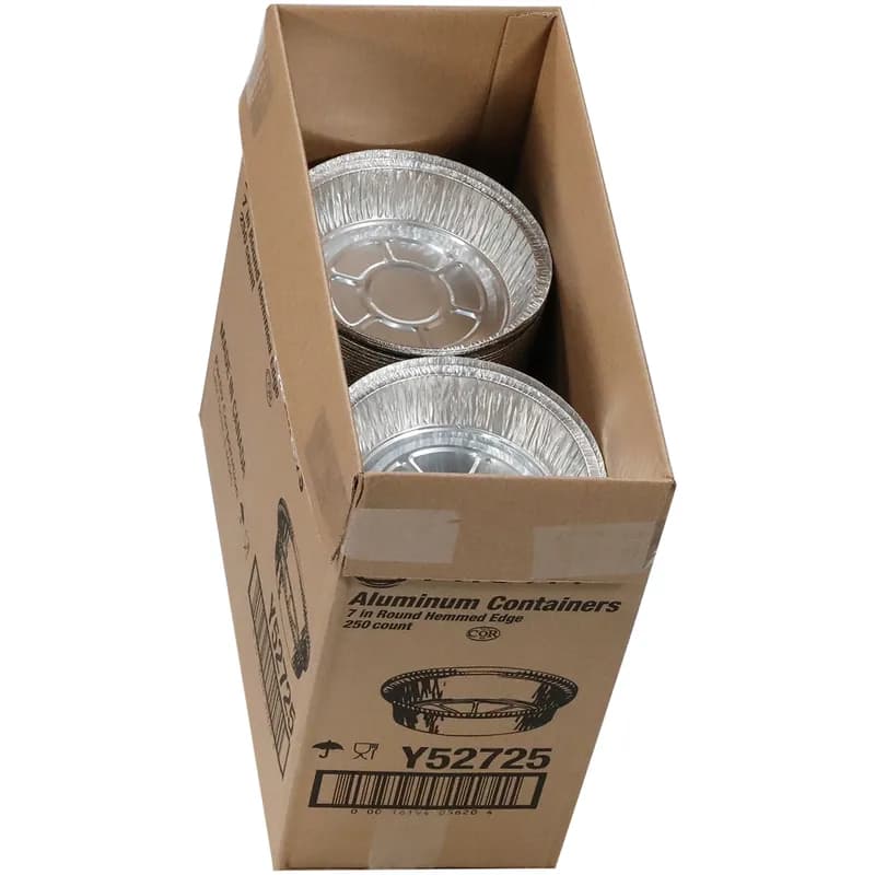 Take-Out Container Base 6.6X1.5 IN Aluminum Silver Round Hemmed Edge Grease Resistant 250/Case