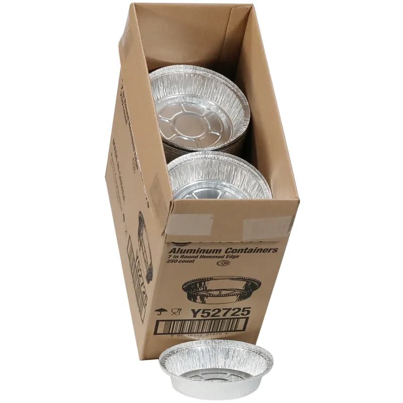 Take-Out Container Base 6.6X1.5 IN Aluminum Silver Round Hemmed Edge Grease Resistant 250/Case