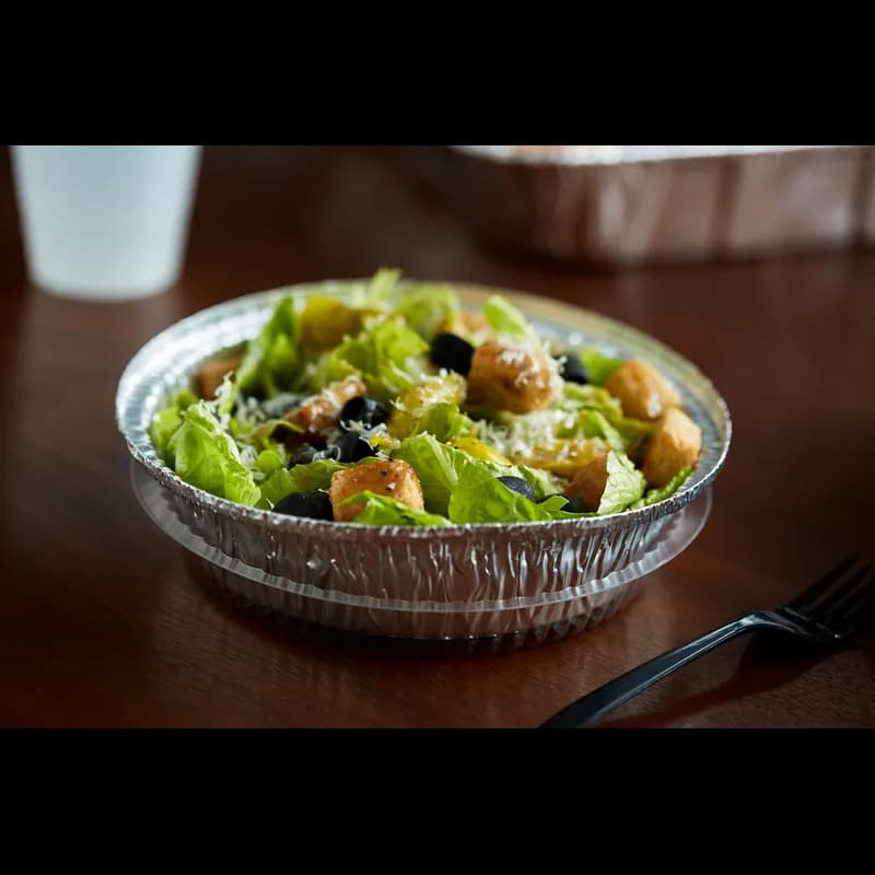 Take-Out Container Base 6.6X1.5 IN Aluminum Silver Round Hemmed Edge Grease Resistant 250/Case