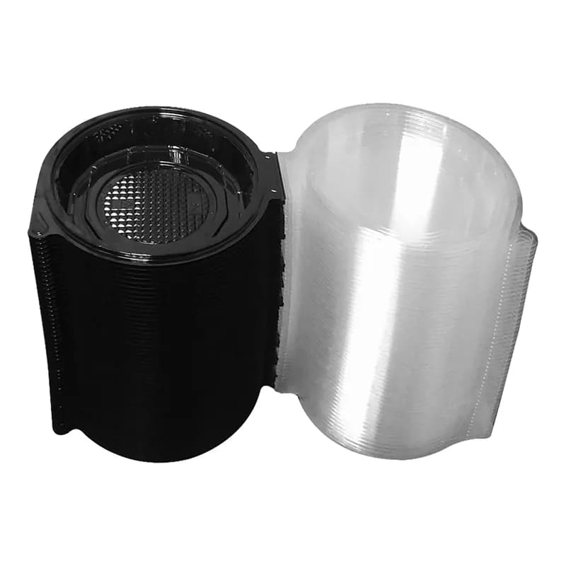 Cold Take-Out Container Hinged With Dome Lid 7.88 IN RPET Black Clear Round Shallow 100/Case