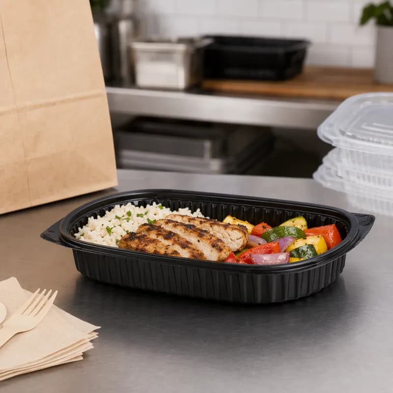 Take-Out Container Base 7X10 IN PP Black Microwave Safe 250/Case