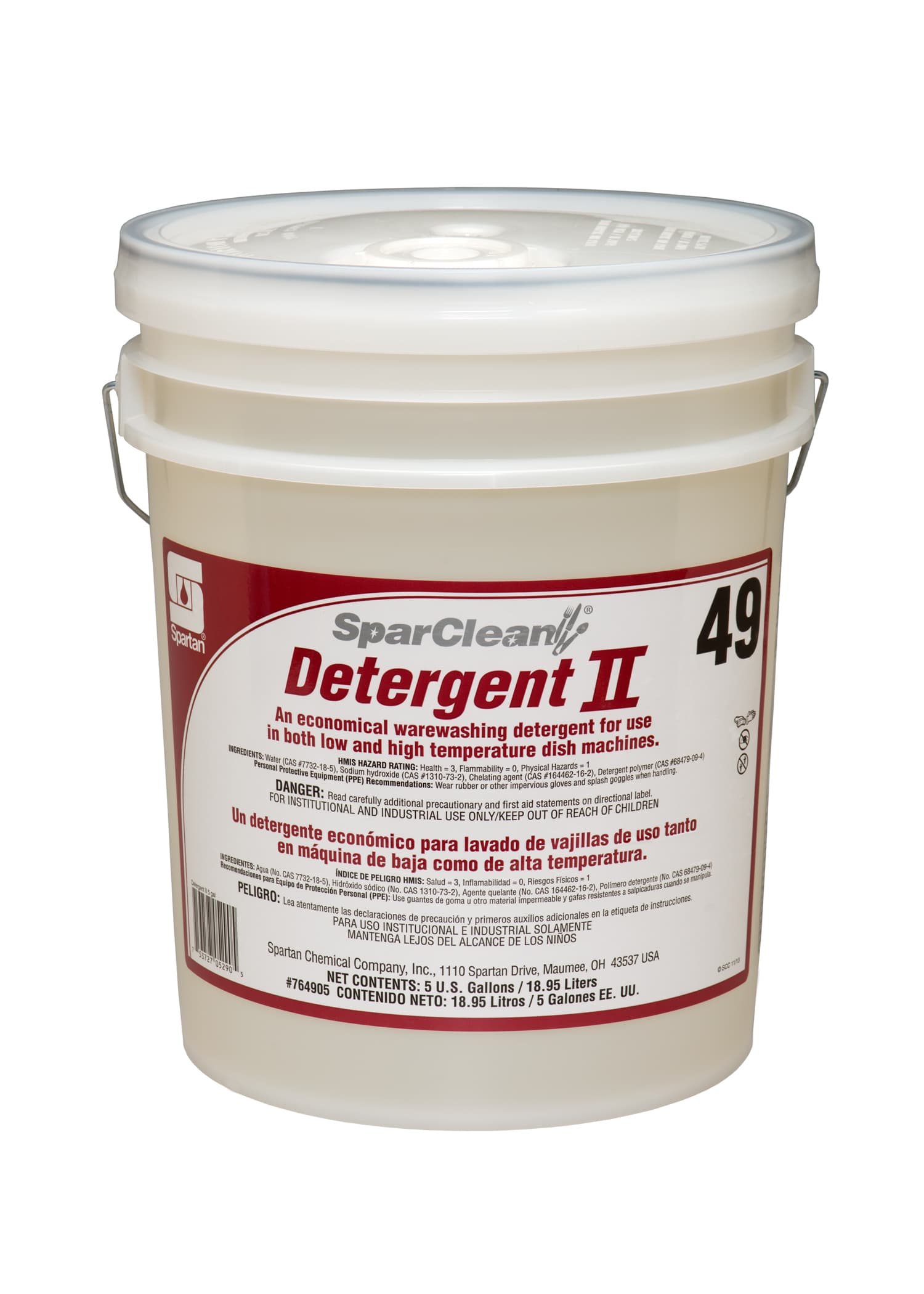 SparClean® Detergent II 49 Mild Scent Dishmachine Detergent 5 GAL Alkaline Liquid All Temperature 1/Pail