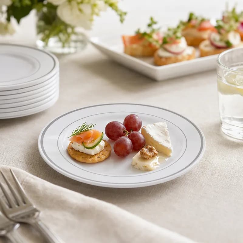 WNA Plate 7 IN Plastic White Silver Round 150/Case