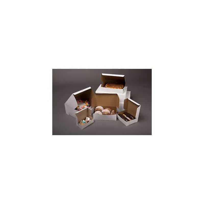 Easy Lock Cake Box 10X10X4 IN SUS Paperboard CRB White Square Lock Corner 1-Piece 100/Bundle