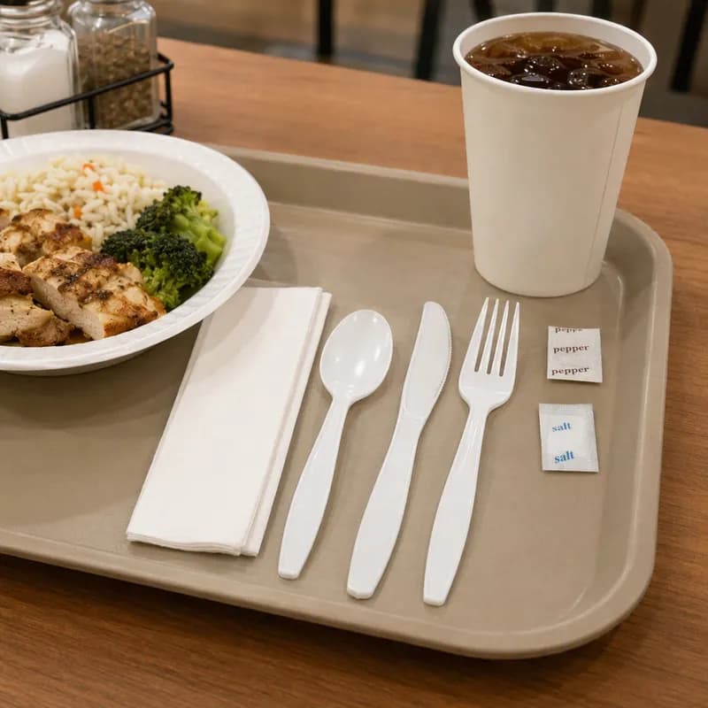 6PC Cutlery Kit PS White Heavy Duty With 1PLY Napkin,Fork,Knife,Salt & Pepper,Teaspoon 250/Case