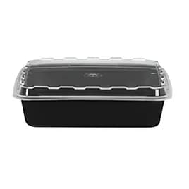 Take-Out Container Base & Lid Combo With Dome Lid 48 OZ Plastic Black Clear Square 100/Case