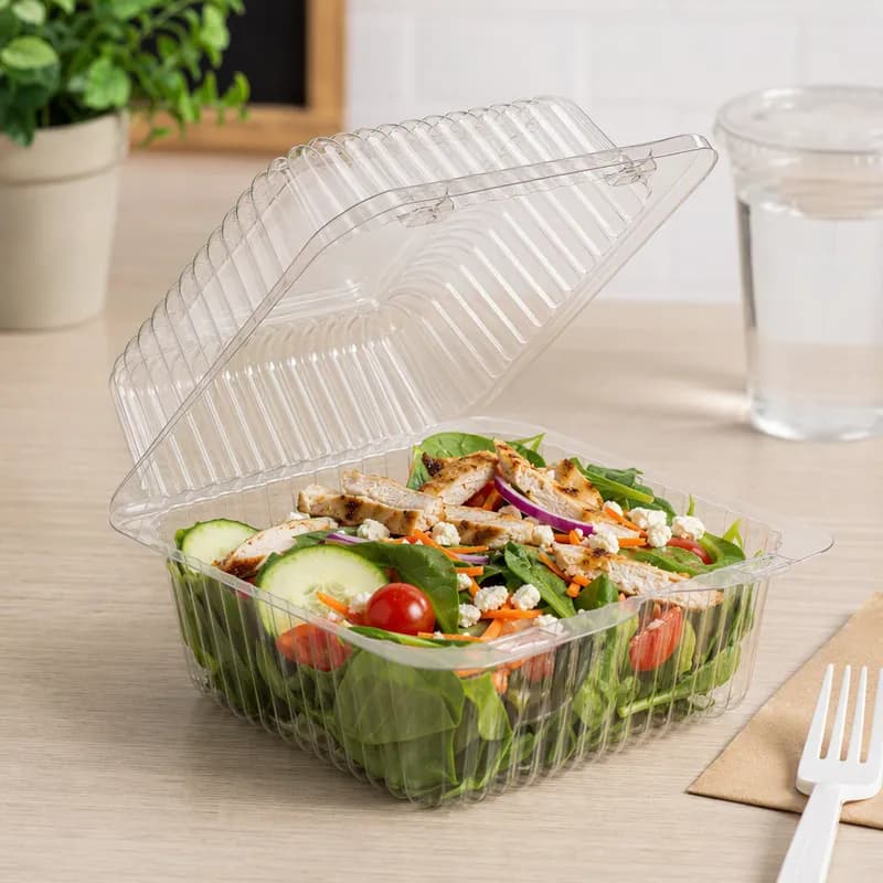 Essentials Take-Out Container Hinged With Dome Lid 5.25X5.625X3.125 IN RPET Clear Square Deep Bar Lock 500/Case