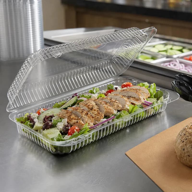 Essentials Take-Out Container Hinged With Dome Lid 12.375X6.25X2.125 IN RPET Clear Rectangle 300/Case