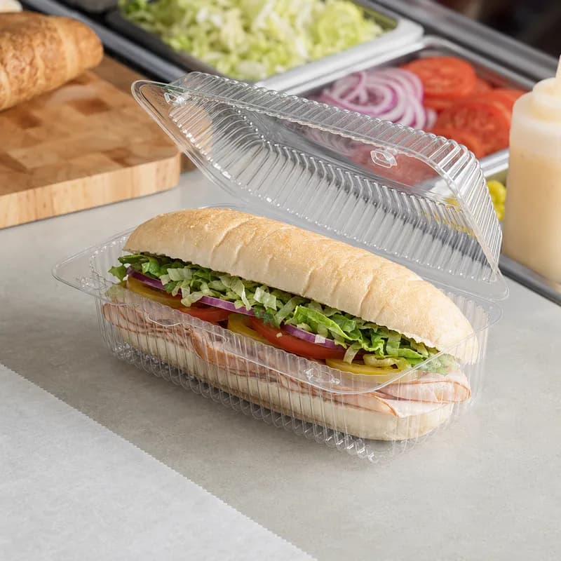 Essentials Hoagie & Sub Take-Out Container Hinged With Dome Lid 8.8125X4.875X3.1875 IN RPET Clear Rectangle Bar Lock 300/Case