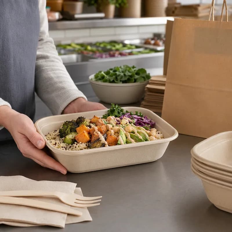 Take-Out Container Base 32 OZ 8.7X6.7X2.1 IN Pulp Fiber Kraft Rectangle 400/Case