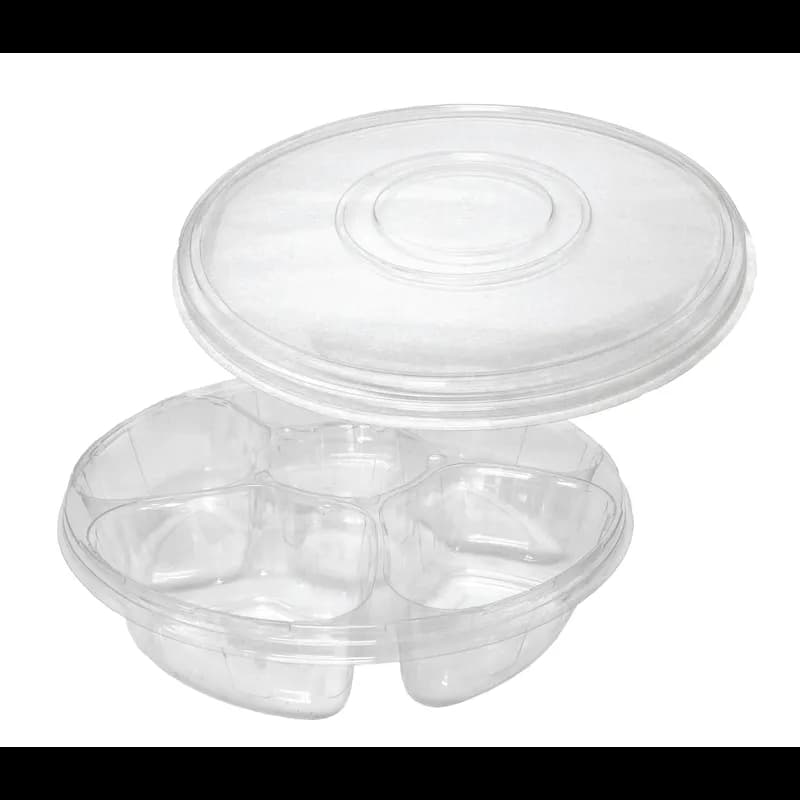 Serving Tray 15.25 IN 5 Compartment PET Round With Dip Cup 20/Case