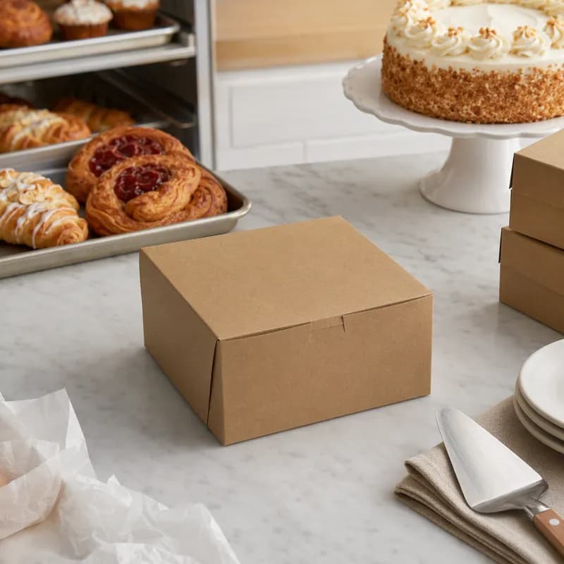 Bakery Box 8X8X4 IN Paperboard Kraft Corner Lock 1-Piece 200/Bundle