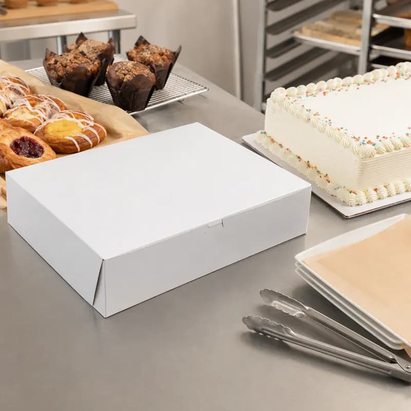 Bakery Box 19X14X4 IN Paperboard White Corner Lock 1-Piece 50/Bundle